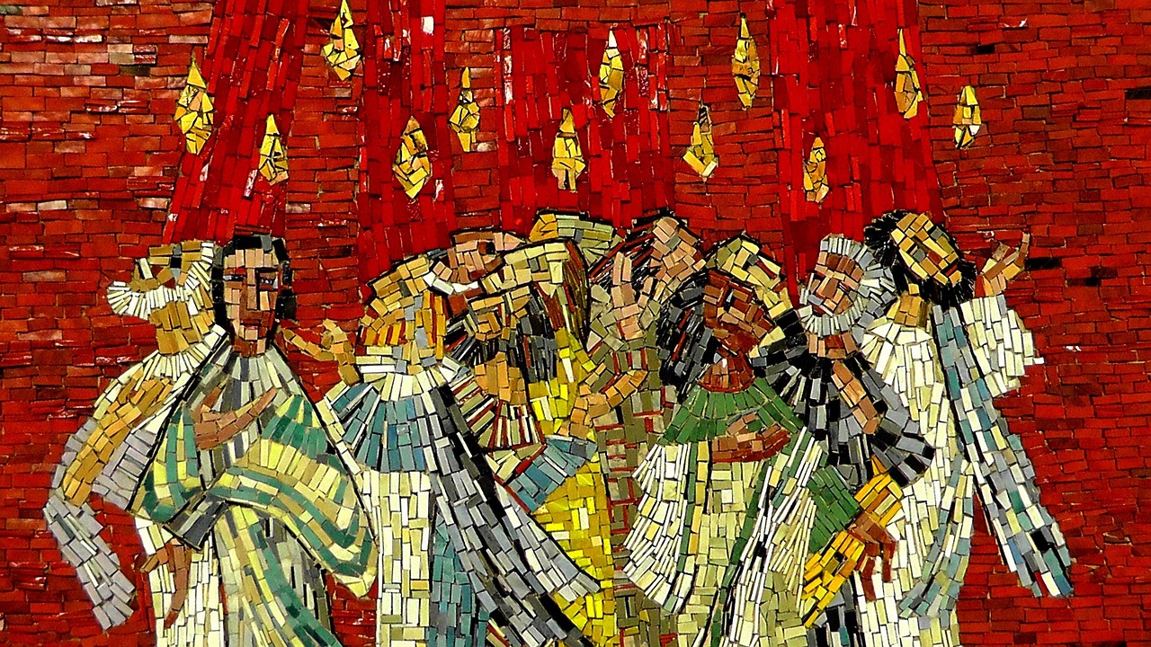 mosaic, picture, art, christians, believe, christianity, christian, pentecost event, fire, holy spirit, church, trier, basilica, holy spirit, holy spirit, holy spirit, holy spirit, holy spirit